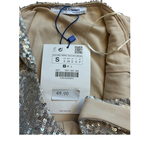 Zara NWT Gold Sequin Sparkle Sequin Midi Dress with Slit size S - Picture 10 of 11